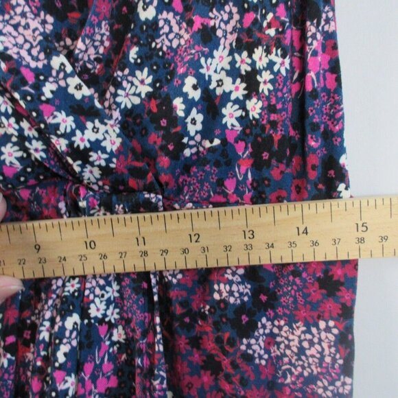Ted Baker Jersey Faux Wrap Dress 5 Blue Pink Floral Viscose Pleated Preppy 370 - Picture 10 of 12